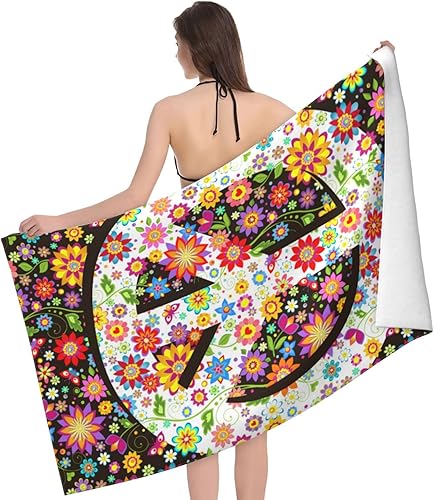 Miniatura 3 de VOOHDDY Hippie Flower Fashion - Toalla de playa vintage de los años 70 y 80, grande, suave, absorbente, microfibra, secado rápido, toallas de baño