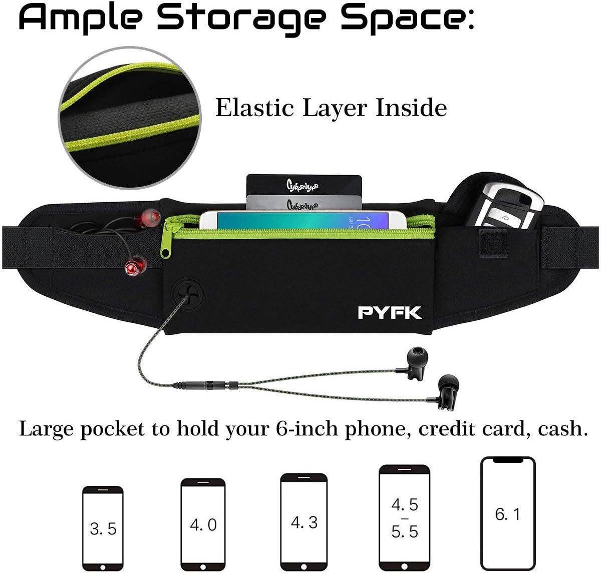 PYFK Running Belt Waist Pack - Adjustable Fanny Pouch for Runners Hands Free Workout - iPhone 6/7 Plus Hiking Gear Marathon for Men and Women