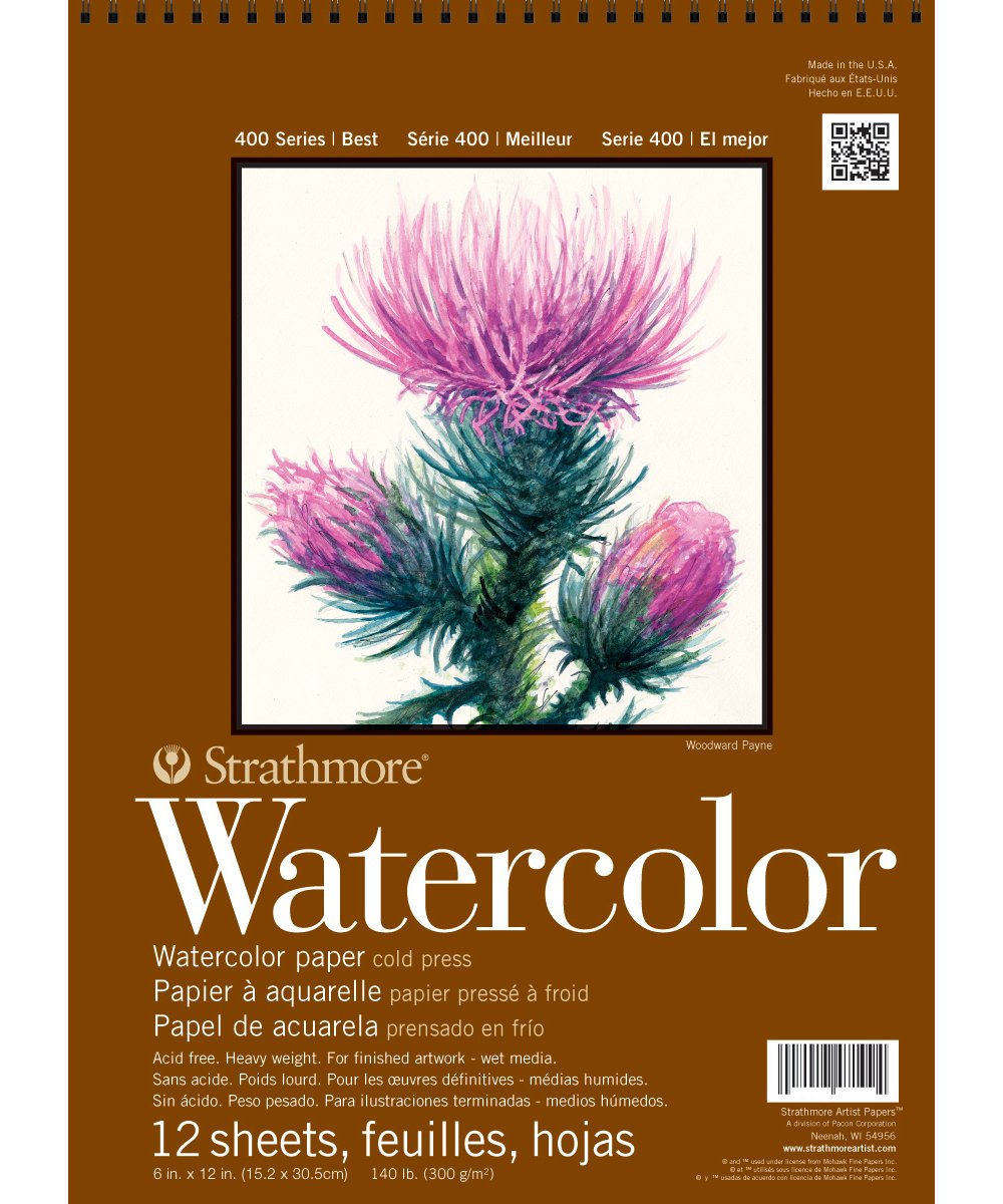 Strathmore White P440-12 Watercolor Pad, 6"X12" Wire Bound, 12 Sheets