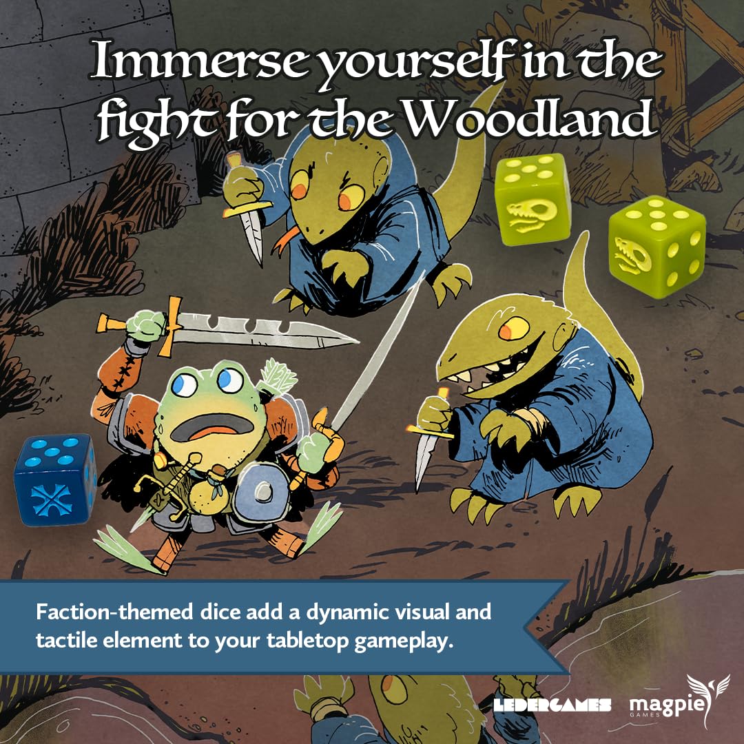 Magpie Games Jeu de dés pour Root: Le jeu de rôle, 14 dés à six faces gravés avec 7 factions de la forêt, aventure fantastique de table