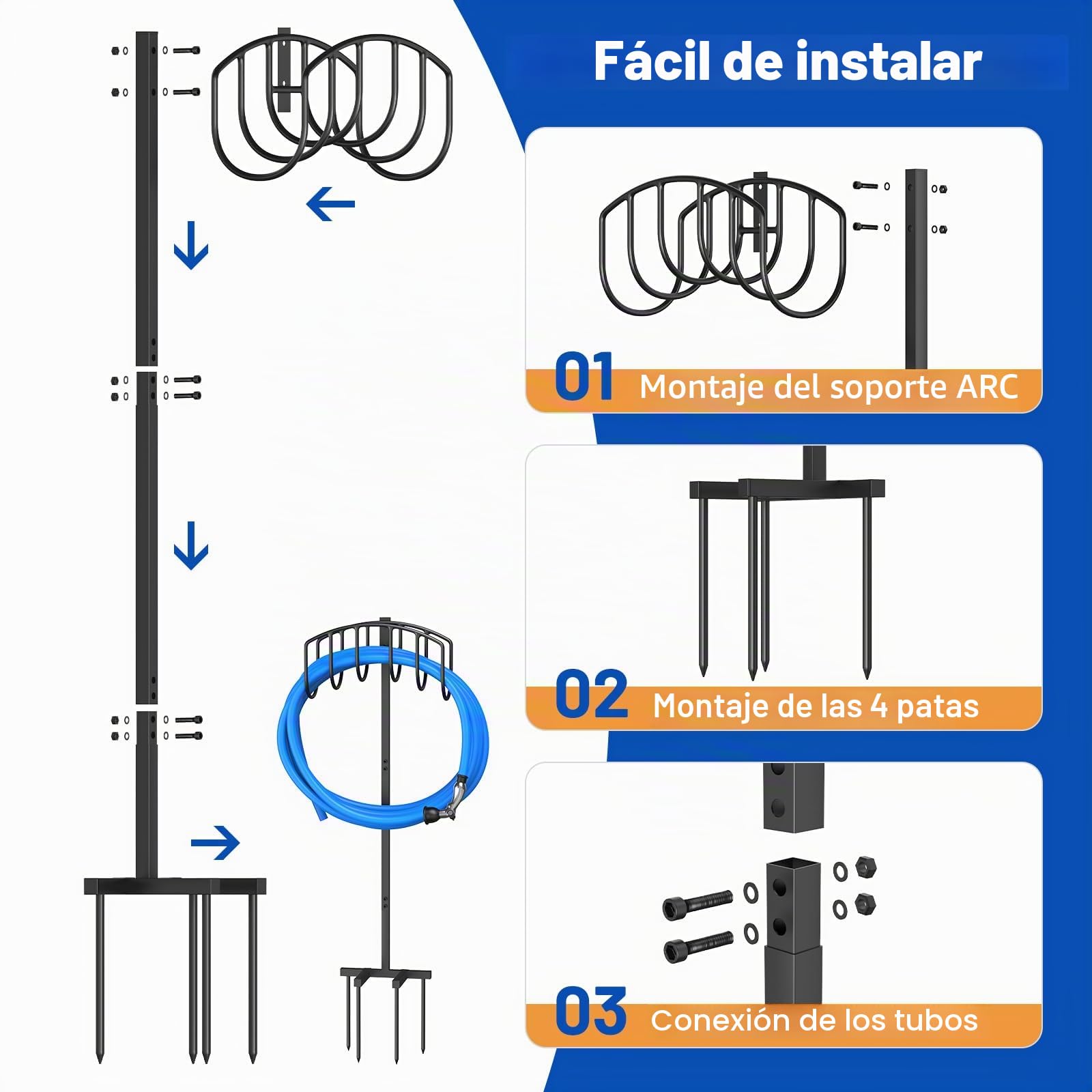 Soporte para Manguera de Jardín de 109,5 cm, Elegante Soporte de Pie, Soporte Metálico Extraíble para Manguera de Jardín, para el Jardín y el Césped