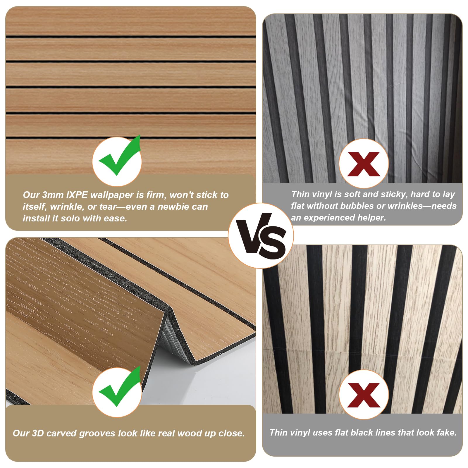 Trafagala 3mm Thick Wood Panel Wallpaper Peel and Stick 3D Faux Wood Slat, Diy-friendly Slat Brown, 40cm x 300cm - Image 2