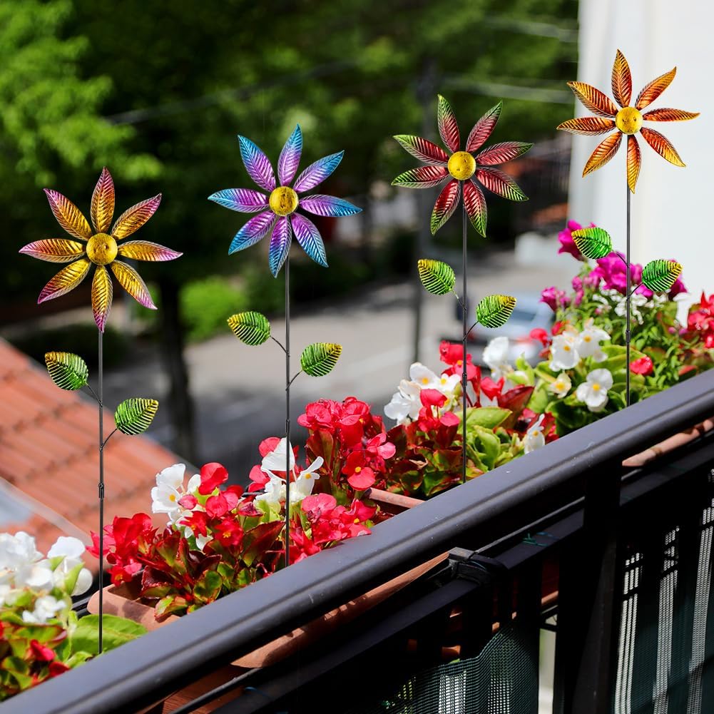 Stargarden 4Pcs Metal Outdoor Wind Spinners, Small Pinwheels for Yard, Decorative Garden Stakes for Patio,Lawn, Outdoor