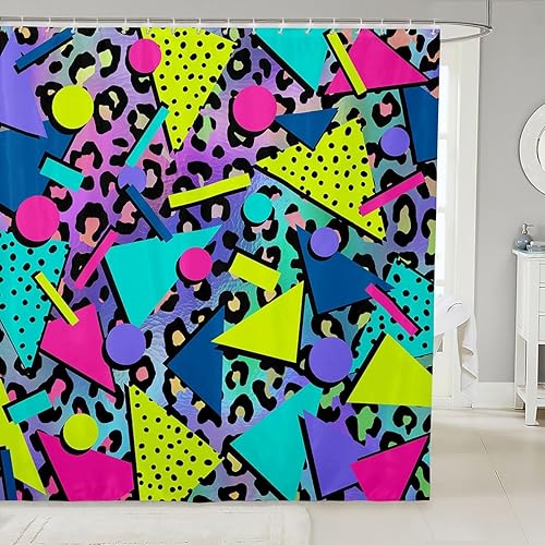 Cortina de ducha retro de los años 80 y 90, 72 pulgadas de ancho x 72 pulgadas de largo, cortina de baño geométrica abstracta con círculos modernos