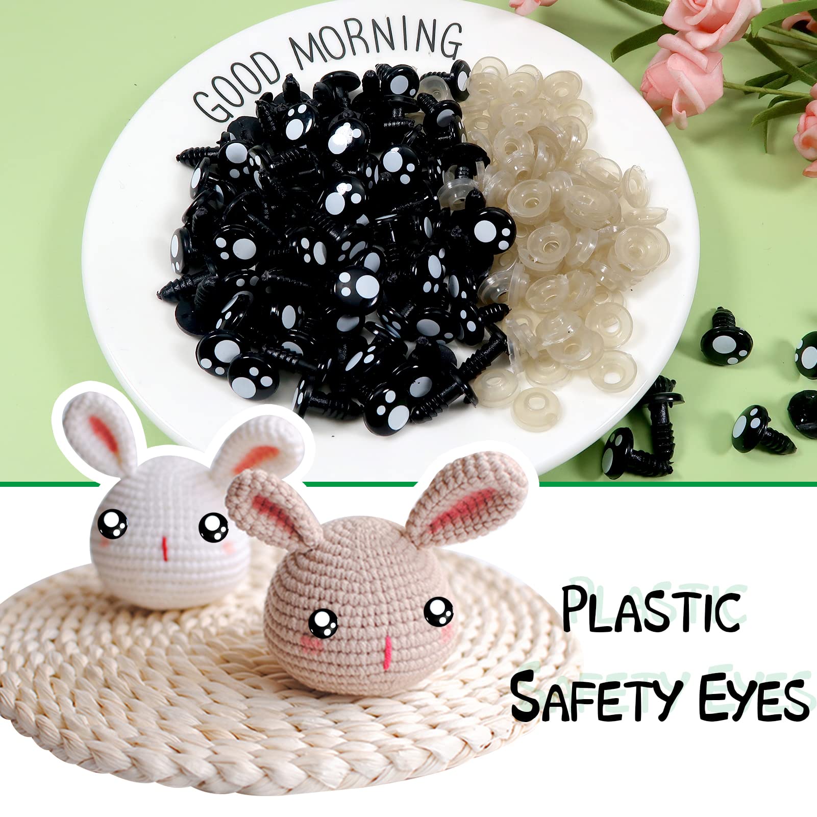 TOAOB 160 stuks Poppenogen met Sluitringen 16 mm Schattig Veiligheidsogen Kunststof Ronde Platte Amigurumi Ogen voor Gehaakte Dieren Marionet Pluche Dier