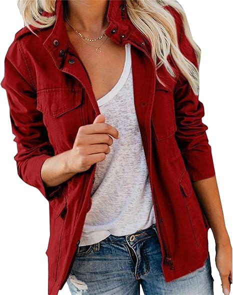 KIHFSODN Vestes Cargo Pour Femmes En Plein Air Militaire Combat Coton Travail Décontracté Utilitaire Sécurité Anorak Field Safari Parka Veste Multi-poches Légère Pratique Vestes De Transition D'automn