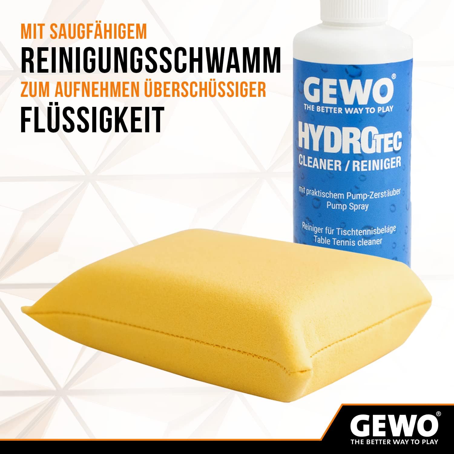Gewo HydroTec Kit de Nettoyage pour Tennis de Table, Spray Grip avec éponge de Nettoyage absorbante, nettoyant sans solvant pour revêtements de Tennis de Table 100 ML, préserve l'adhérence des