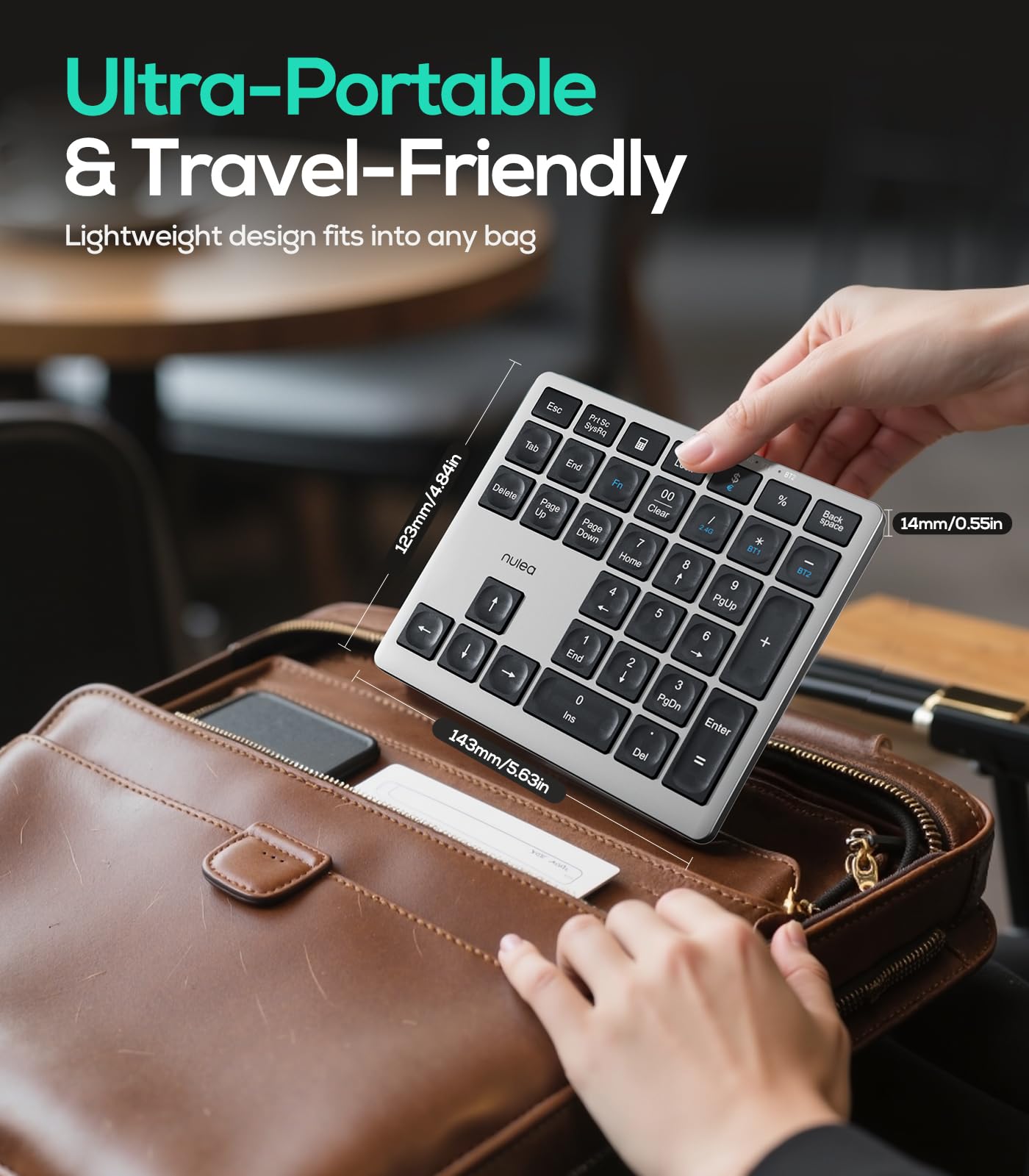 Nulea Kabelloses tragbares Ziffernblatt mit Bluetooth 5.0, wiederaufladbar über USB-C, 34-Tasten-Bluetooth-Tastatur zur Dateneingabe, kompatibel mit Laptop, Mac, iMac, Tablet, PC-Desktop