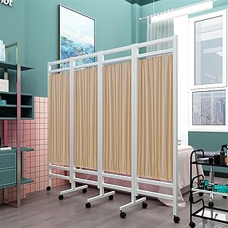 Biombo Médico Móvil De 4 Paneles, Separador De Ambientes Con Puerta De Pie Con Ruedas Para Salas, Salones De Belleza Y Museos De Salud, Marco De Hierro Plegable Y Tela De Seda De Nailon.,Amarillo