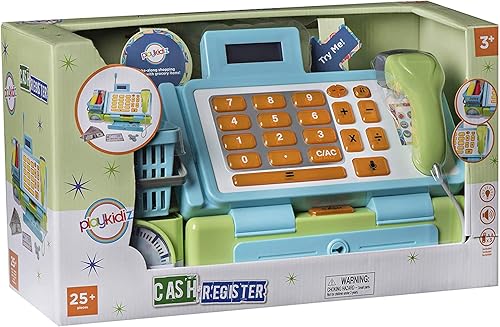Miniatura 6 de Playkidz Caja registradora interactiva de juguete, color rosa para niñas y niños, sonidos y juego de aprendizaje temprano, incluye dinero para