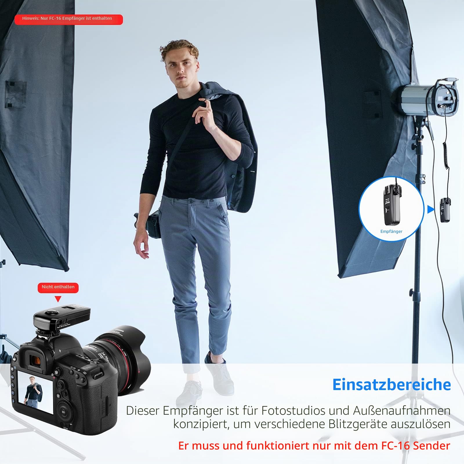 Neewer FC-16 2,4G 16 Kanäle Drahtloser Blitzempfänger Kompatibel mit Canon Nikon DSLR-Kameras und Sony A9II A9 A7RIV A7RIII A7RII A7R A7III A7II A7 A7SII A7S A6600 A6500 spiegellosen Kameras