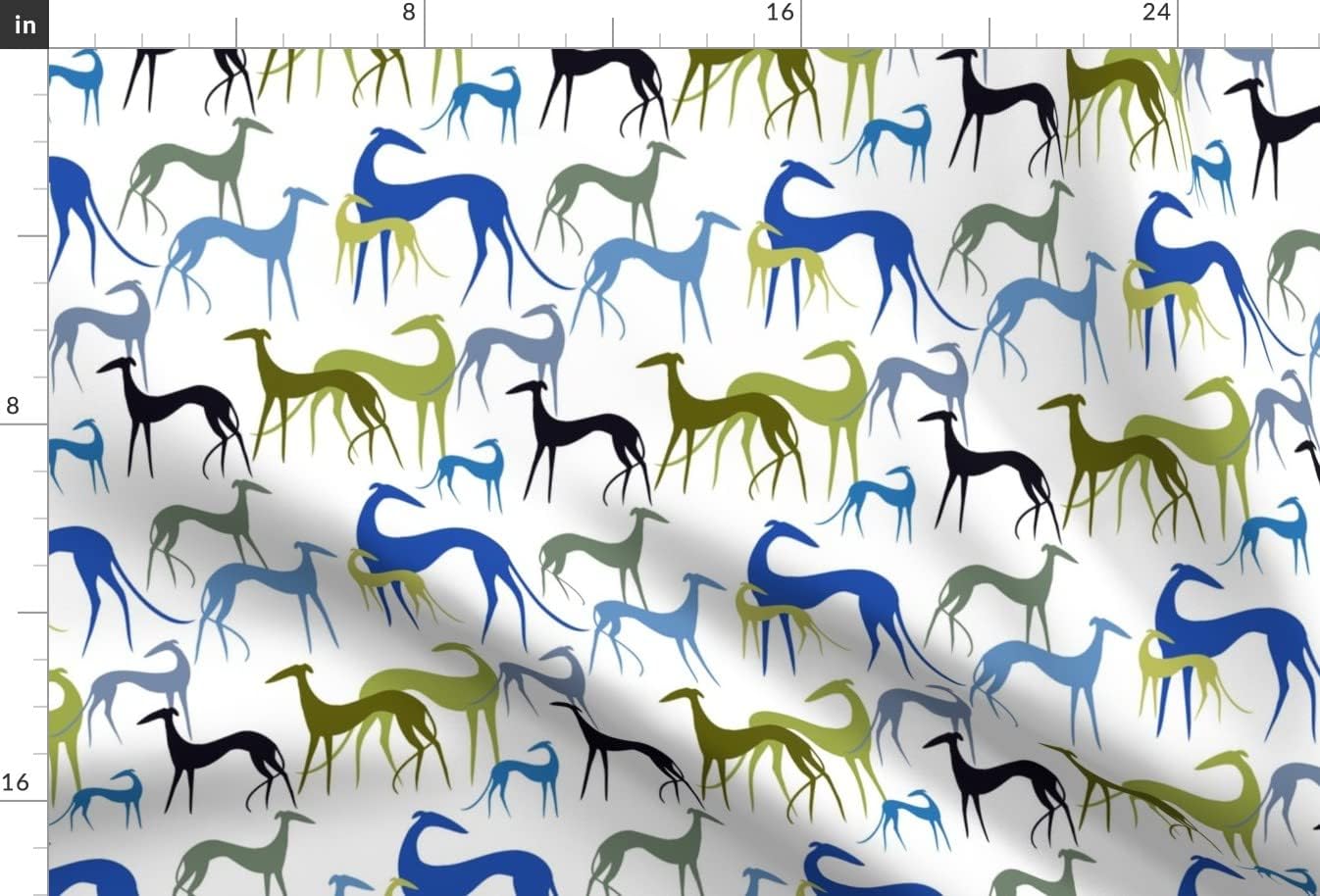 Spoonflower Fabric - Sighthounds Green Blue Greyhound Whippet Dog Printed on Upholstery Velvet Fabric Fat Quarter - Upholstery Home Decor Bottomweight Apparel