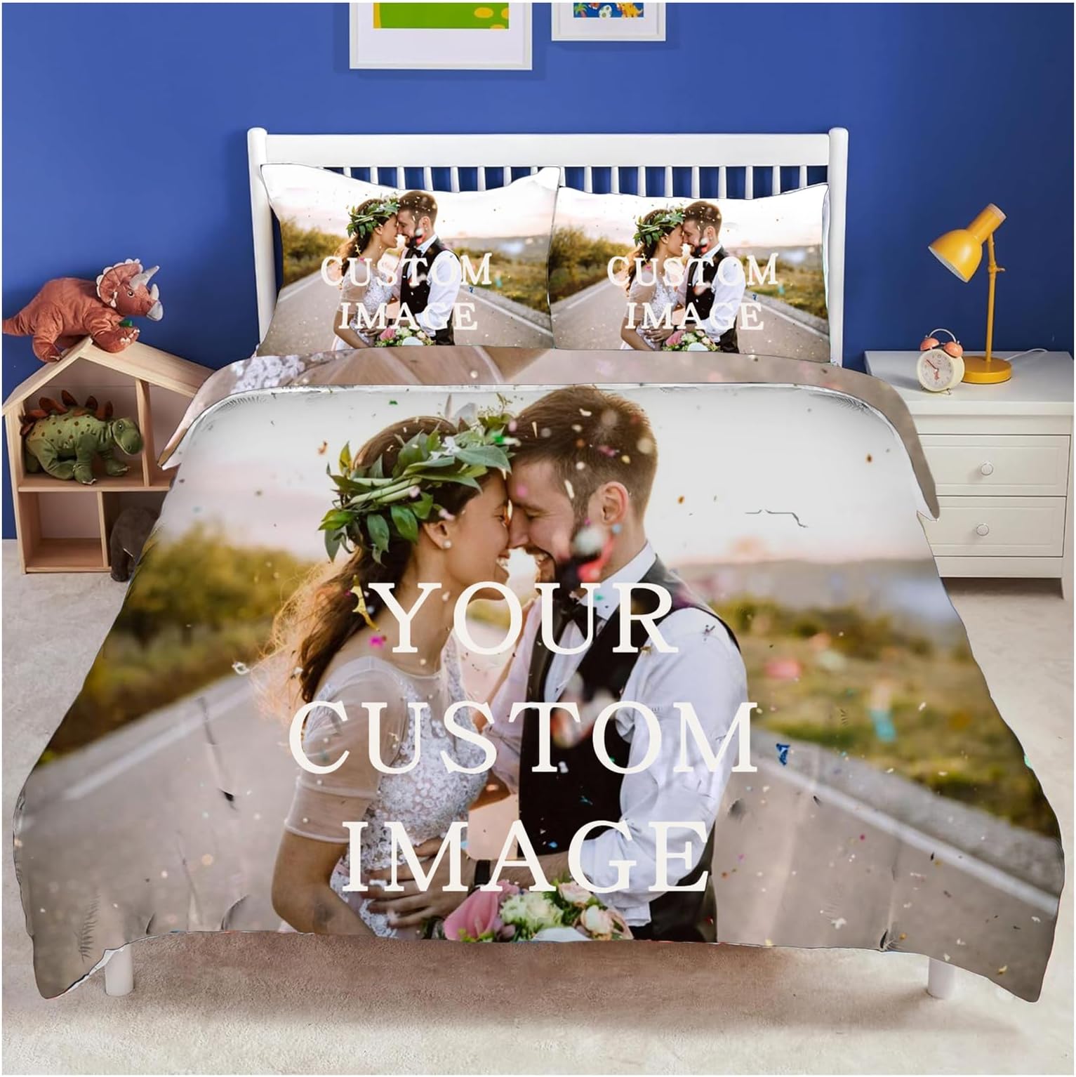 Personalised Bedding Set, Personalized Single Double King Super King Duvet Cover, Custom Duvet cover pillowcase Personalized Photo/Text/Logo, DIY Design Bedding 3D Printed Bedroom Decor