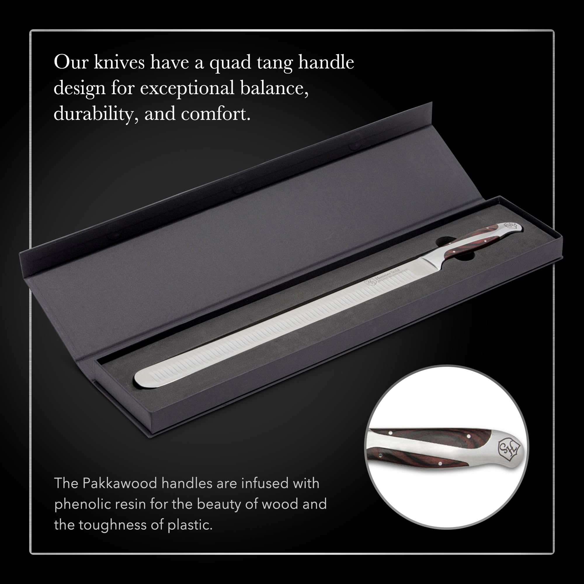 Hammer Stahl 14 Inch Slicer | German Forged High Carbon Steel | Brisket Slicing Knife with Ergonomic Quad-Tang Pakkawood Handle & Gift Box — Amazon image 4