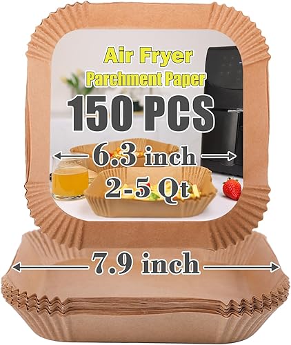 Vista 11 de GOAUS Freidora de aire, 150 forros de papel redondos desechables para cestas de 2 a 5 cuartos de galón, papel pergamino antiadherente sin blanquear