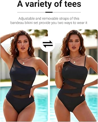 Tempt Me Women One Piece Swimsuit - One Shoulder Bathing Suits Sexy Cutout Mesh Swimwear