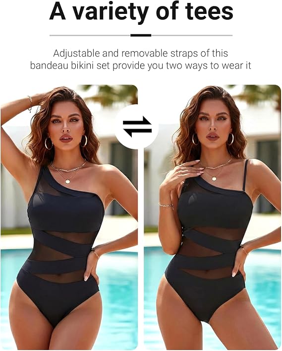 Tempt Me Women One Piece Swimsuit - One Shoulder Bathing Suits Sexy Cutout Mesh Swimwear