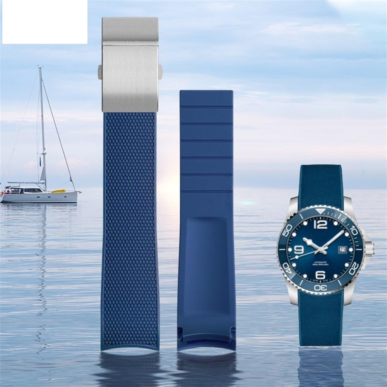21-mm-Uhrenarmband aus Gummi mit gebogenem Ende für Conquest L37813567 L37813787 L3.781/782 Uhrenarmband Armbanduhrenarmband