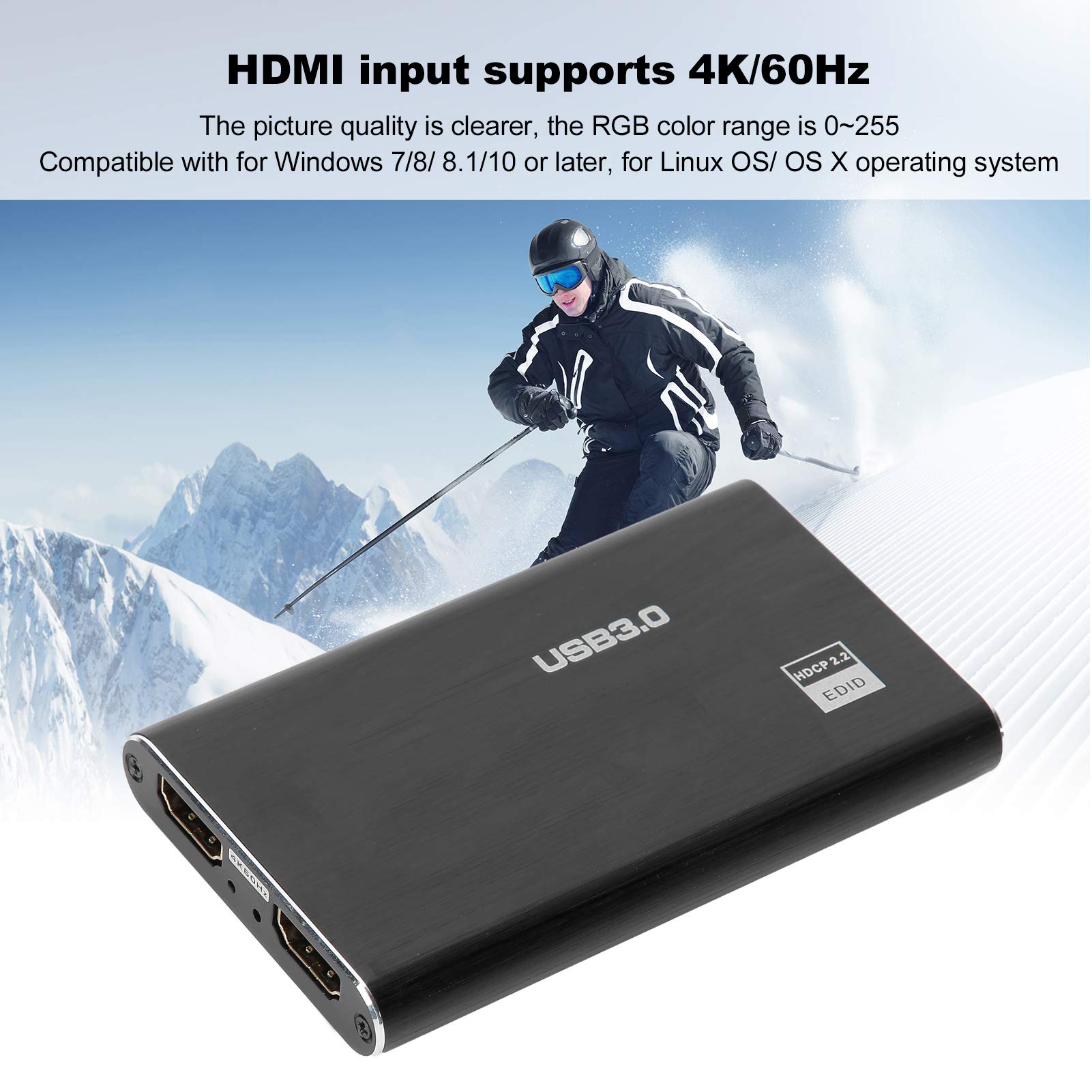 Game Recording Live Streaming Box, USB3.0 HDMI Video Capture Card, 4K Input 1080p60 Recording for PC Mac Linux, UVC UAC Plug and Play for OBS Twitch YouTube Gaming