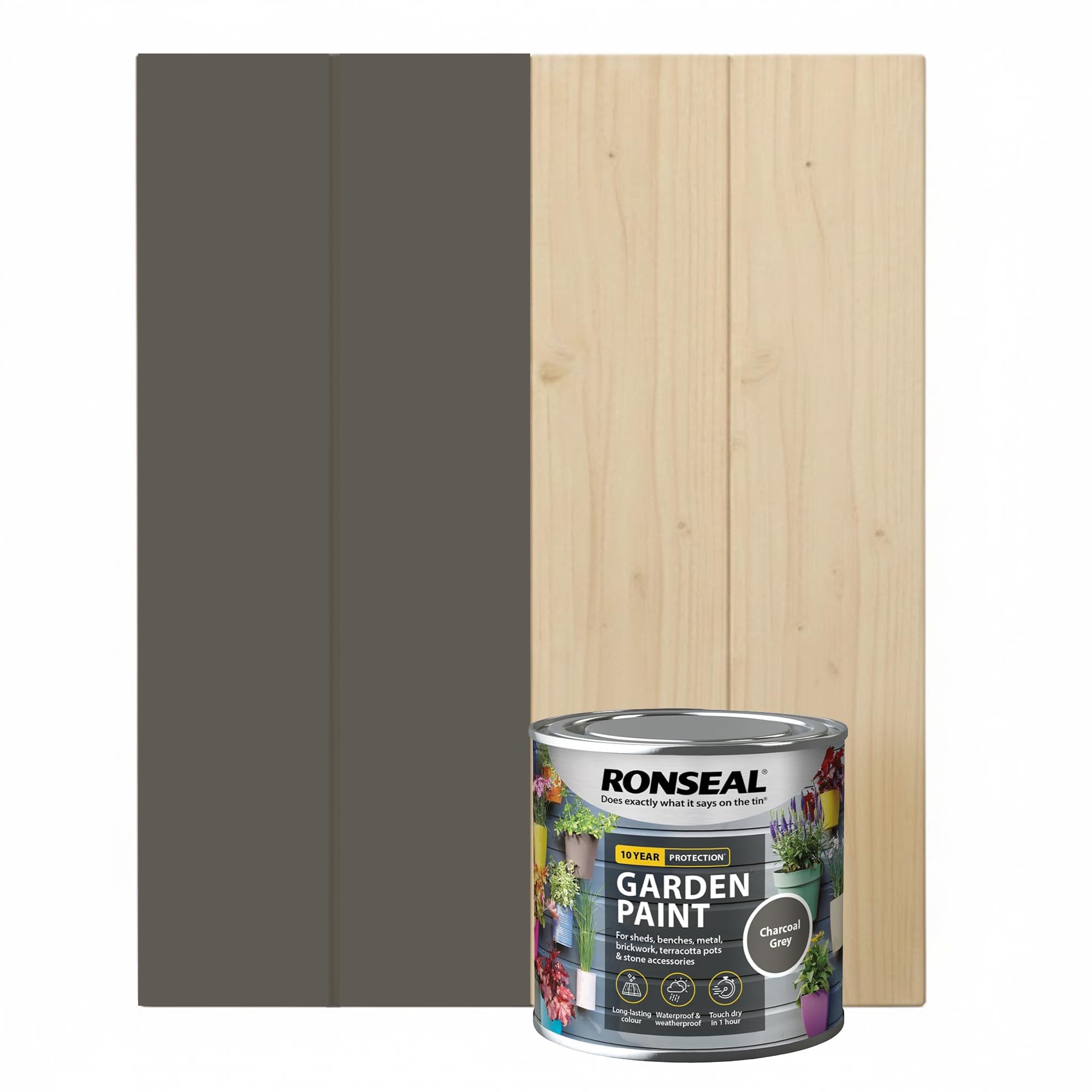 DUAYRA 250ML Garden Paint, Water Based Exterior Paint, UV Damage Mid Sheen Weather Resistant Paints For Pots, Bricks, Metal, Fast Drying Fence Paints, Resists Cracking (Charcoal Grey, 250 M L)
