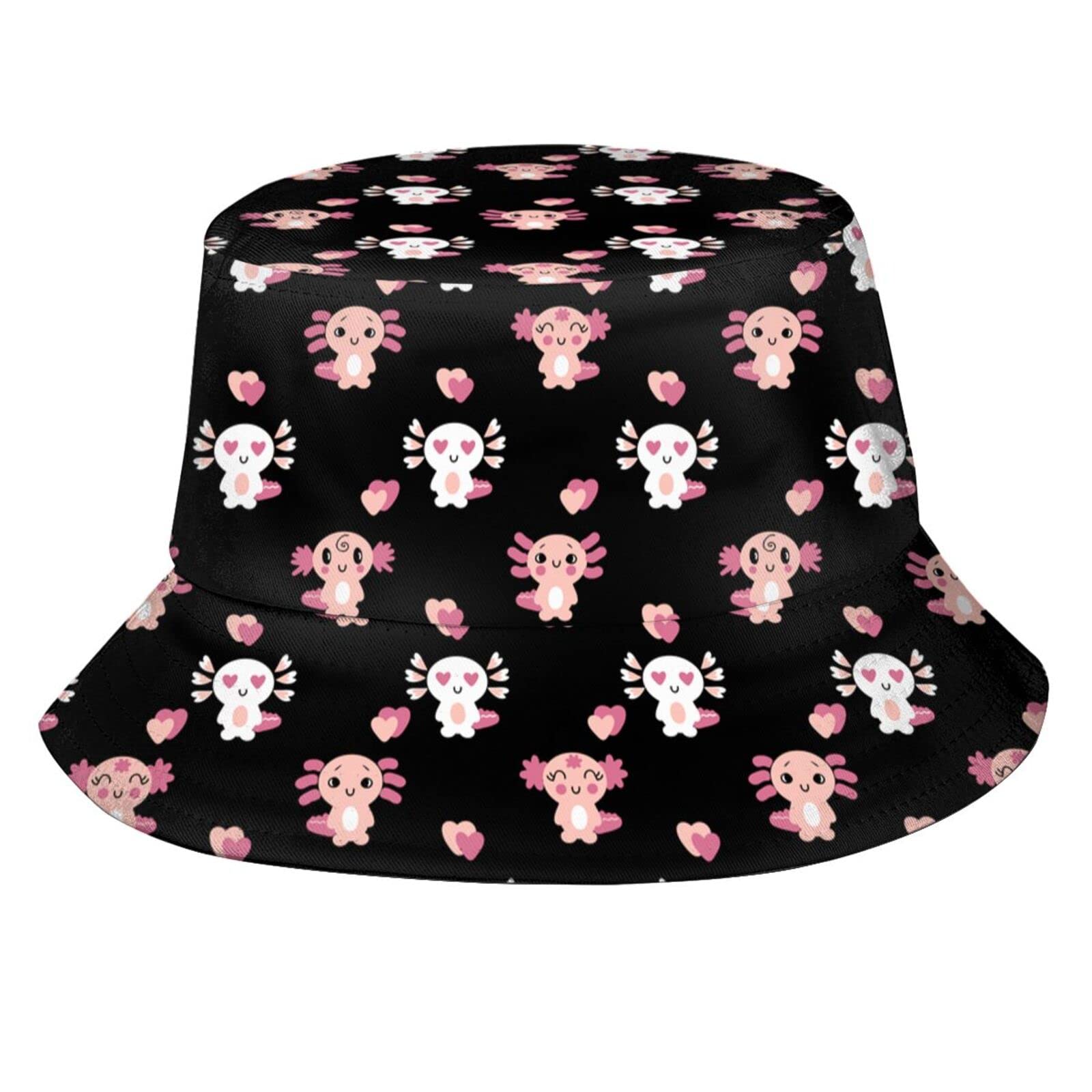 Fxuyyok Axolotl Bucket Hat for Men Women Cute Axolotls Fisherman Hat Sun Protection Beach Hat for Summer Outdoor