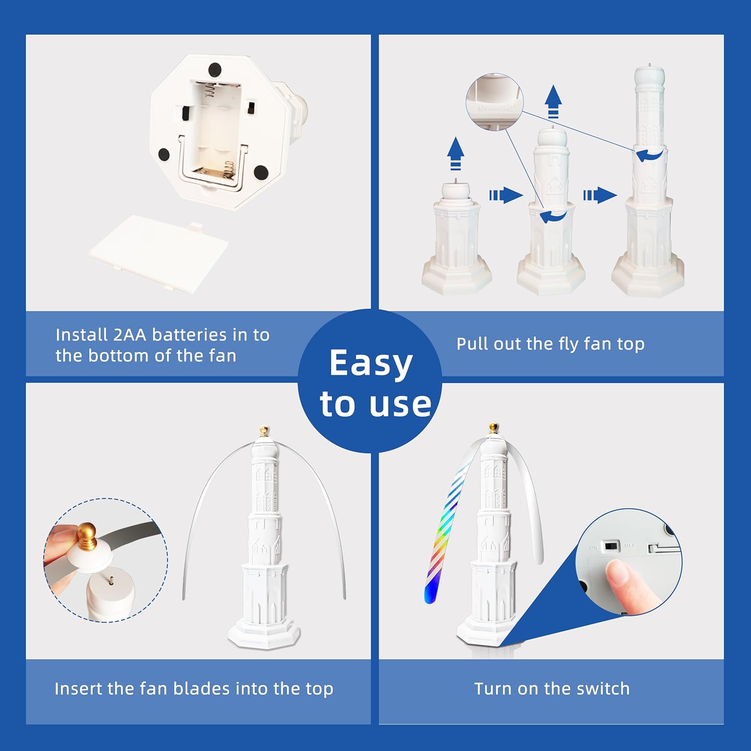 4pcs Fly Fans for Tables, Repellent Fan to Keep Flies Away, Portable Deterrent Spinner for Picnic, Restaurant, Party, Home, BBQ (White)