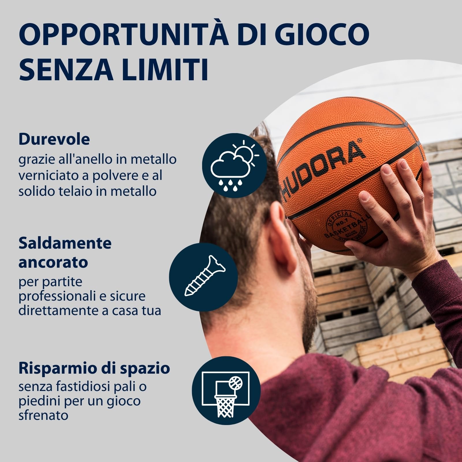 HUDORA Canestro da basket Board Competition Pro - Canestro da basket con anello per schiacciate da parete per bambini e adulti - Canestro da basket da giardino con tabellone trasparente