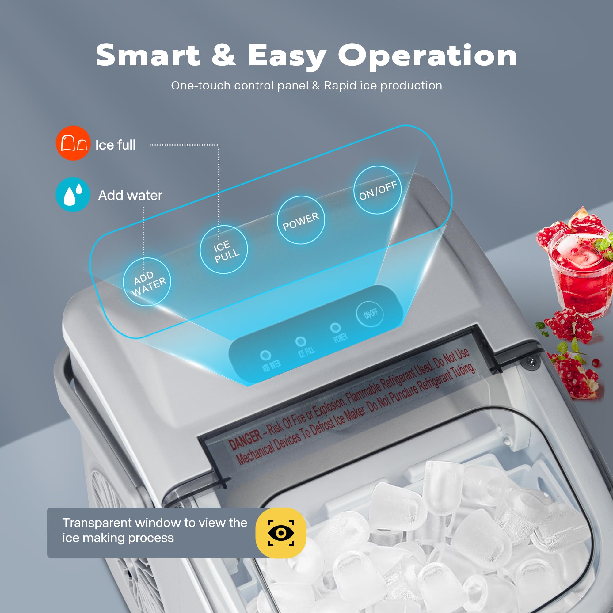 VIVOHOME Electric Portable Compact Countertop Automatic Ice Cube Maker Machine with Handle Hand Scoop 10 Ice Bags and Self Cleaning Function 26lbs/Day Silver on Fridge.com