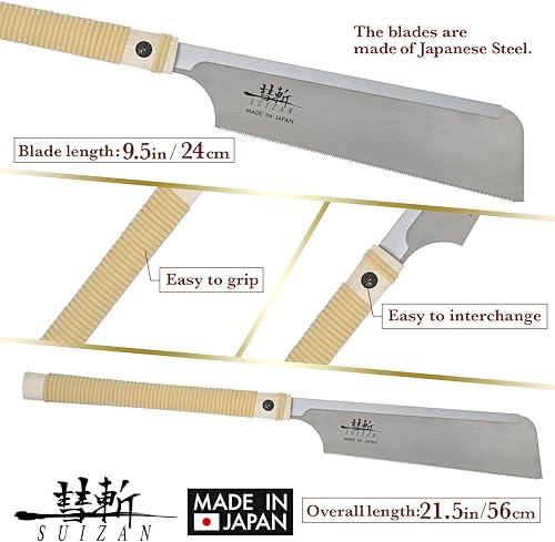 Miniatura 2 de SUIZAN Dozuki - Sierra de cola de milano de 9.5 pulgadas, corte de ángulo transversal, sierra de mano profesional japonesa para trabajar la madera