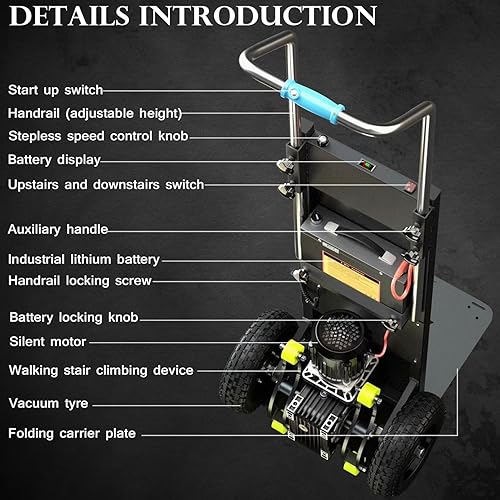 Miniatura 5 de JJMNKMN Camiones de mano eléctricos para escaleras, resistentes, 880 libras, alta capacidad de carga, carretillas de mano eléctricas para escaleras,