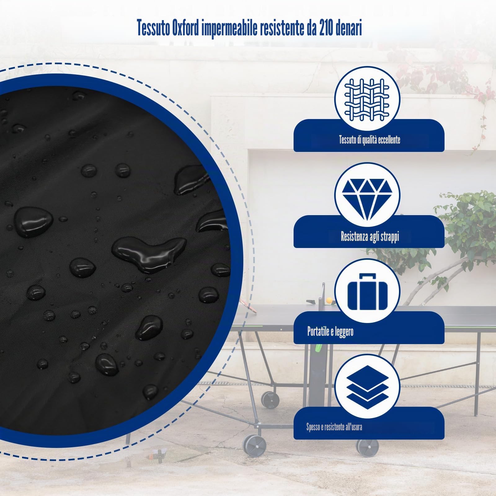 165×70×185cm Copertura Tavolo Ping Pong, Oxford Copertura Ping Pong Esterno, Custodia Impermeabile per Tavolo, Anti UV e Antivento, Resistente, per Esterno e Interno, Nero