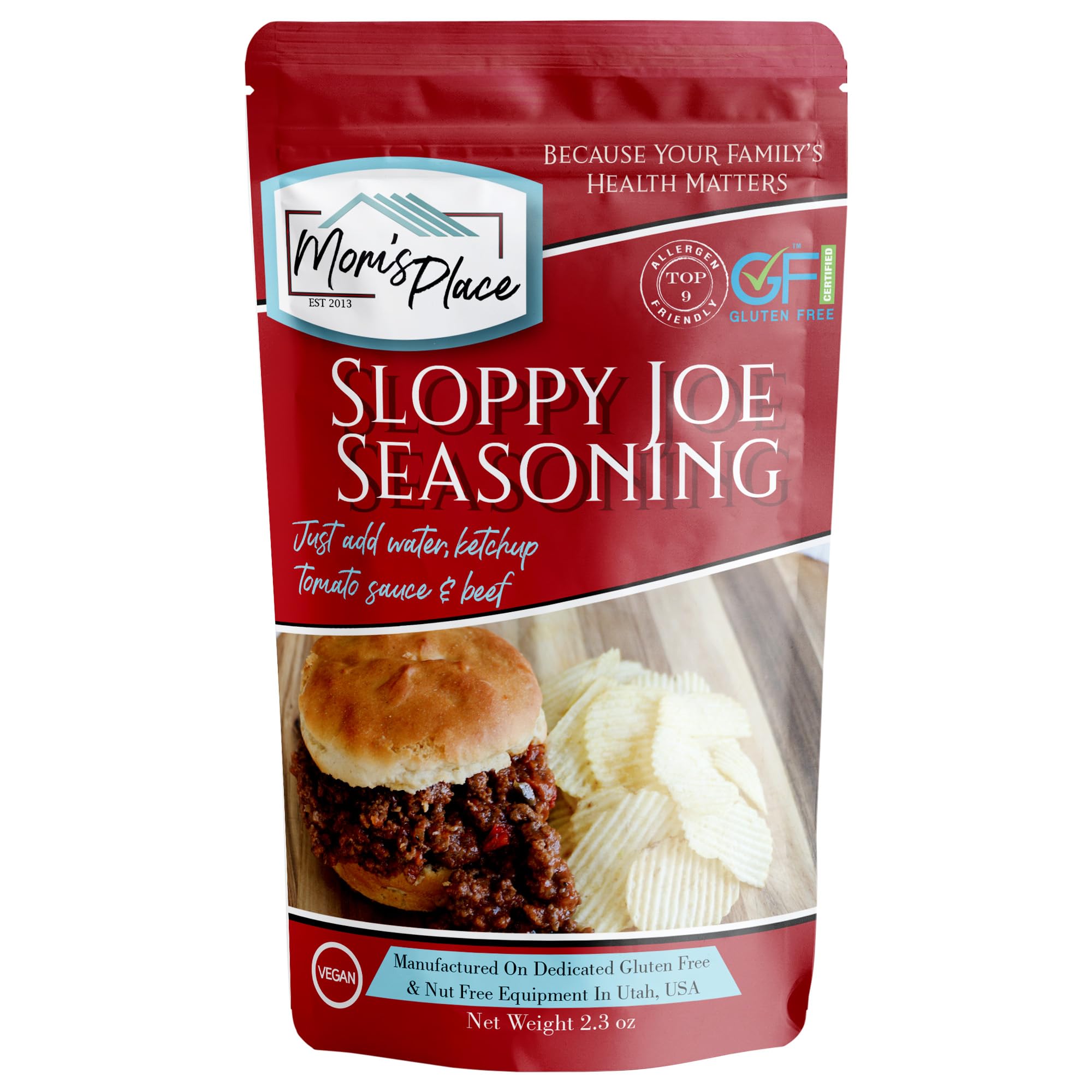 Mom's Place Gluten-Free Sloppy Joe Seasoning Mix - Soy Free, Dairy Free & Vegan, 2.3 oz.
