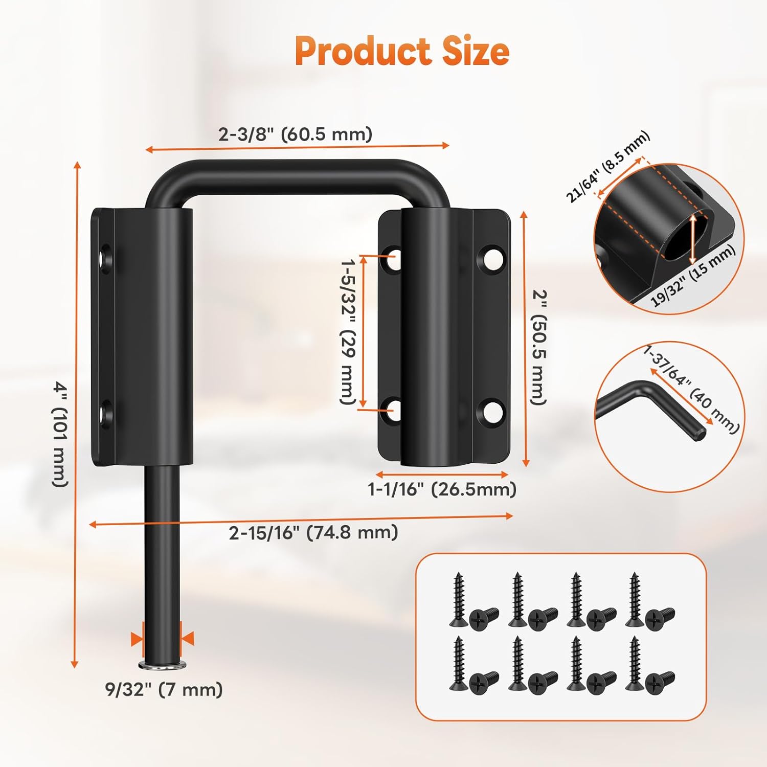 Upgraded Sliding Door Loop Lock, 90/180 Degree Multi-Angle Aluminum Alloy Gate Latches for Barn Door, Closet, Fence, Window, Patio - Security U-Bolt Latch Locks (Black-1PC)