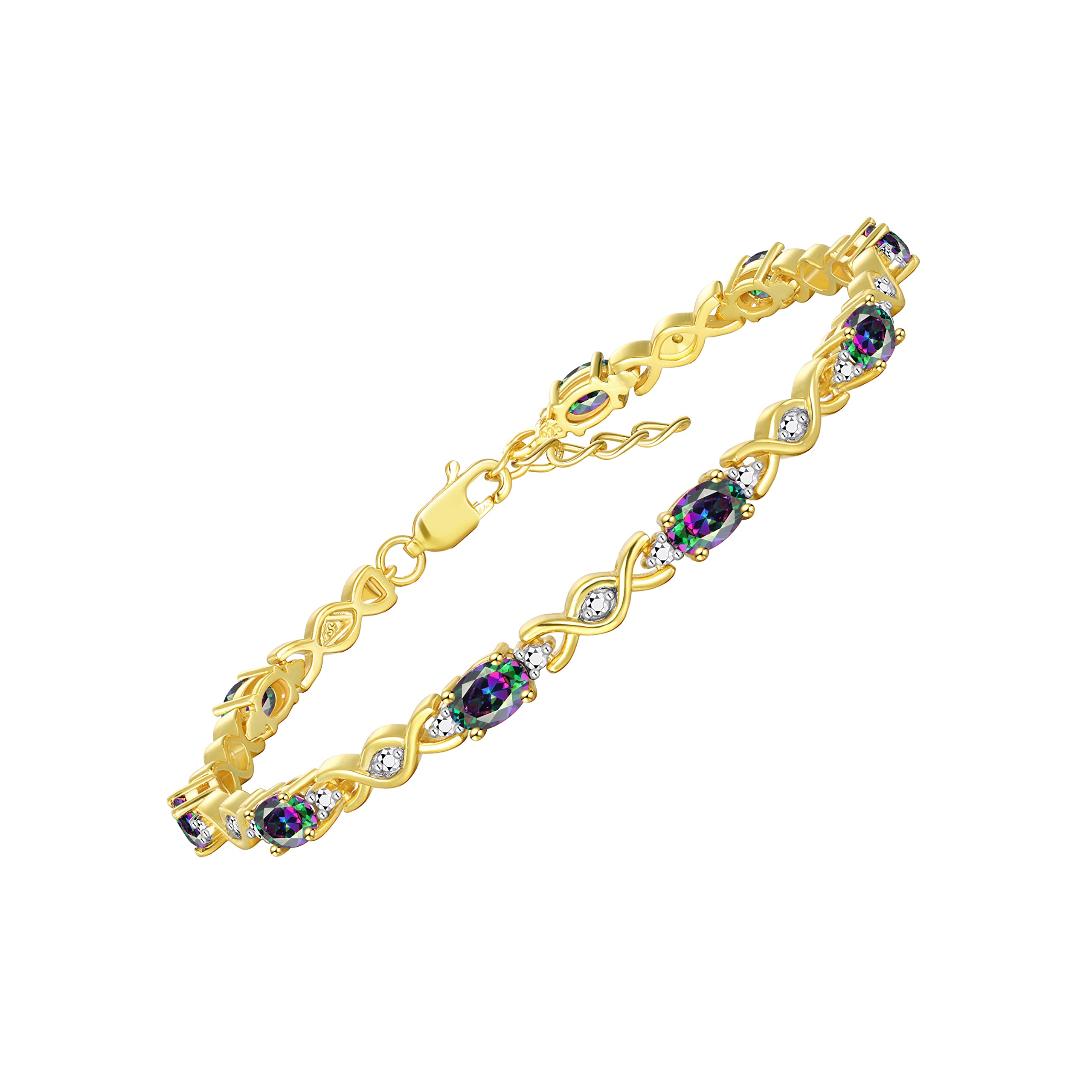 Rylos Bracelets for Women Yellow Gold Plated Silver XOXO Hugs &amp; Kisses Tennis Bracelet Gemstone &amp; Diamonds Adjustable to Fit 7"-8" Wrist, 10 Gorgeous 6X4MM Jewelry for Women Friendship Bracelets