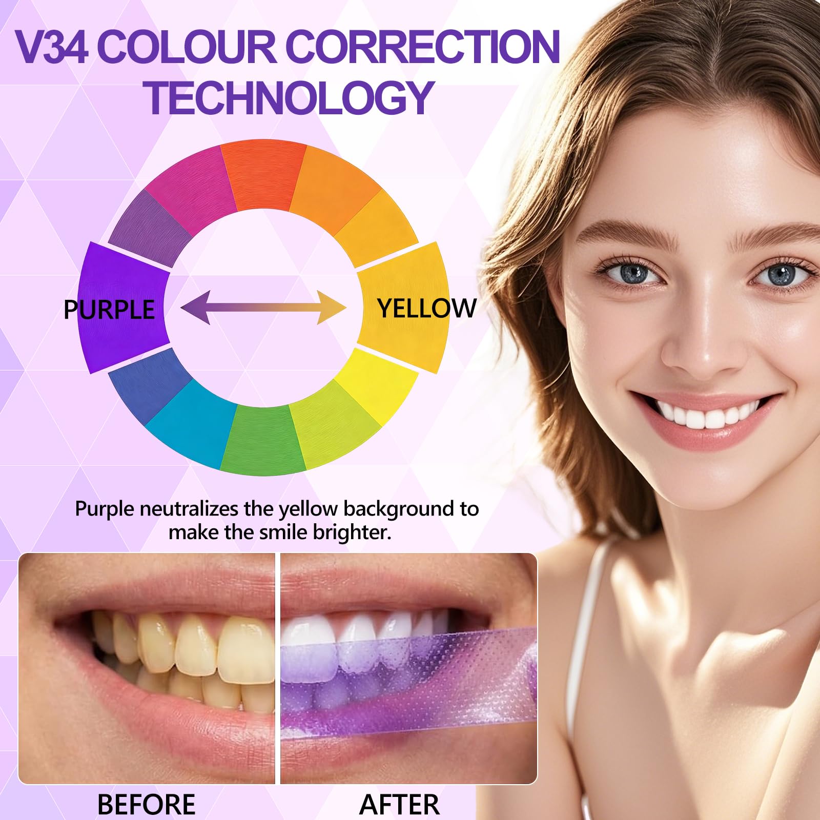 14 PièCes Bandes Blanchiment Dentaire Violet, Bandes Nettoyantes Pour Blanchiment, Facile À Utiliser, Élimine Les Taches De Café Et De Thé, Haleine Fraîche, Soin Quotidien - 3