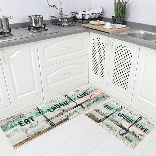Miniatura 8 de Carvapet 2 piezas Tapete antideslizante de cocina Tapete con respaldo de caucho termoplástico antideslizante diseño de Café 17 x 48 pulgadas y 17 x