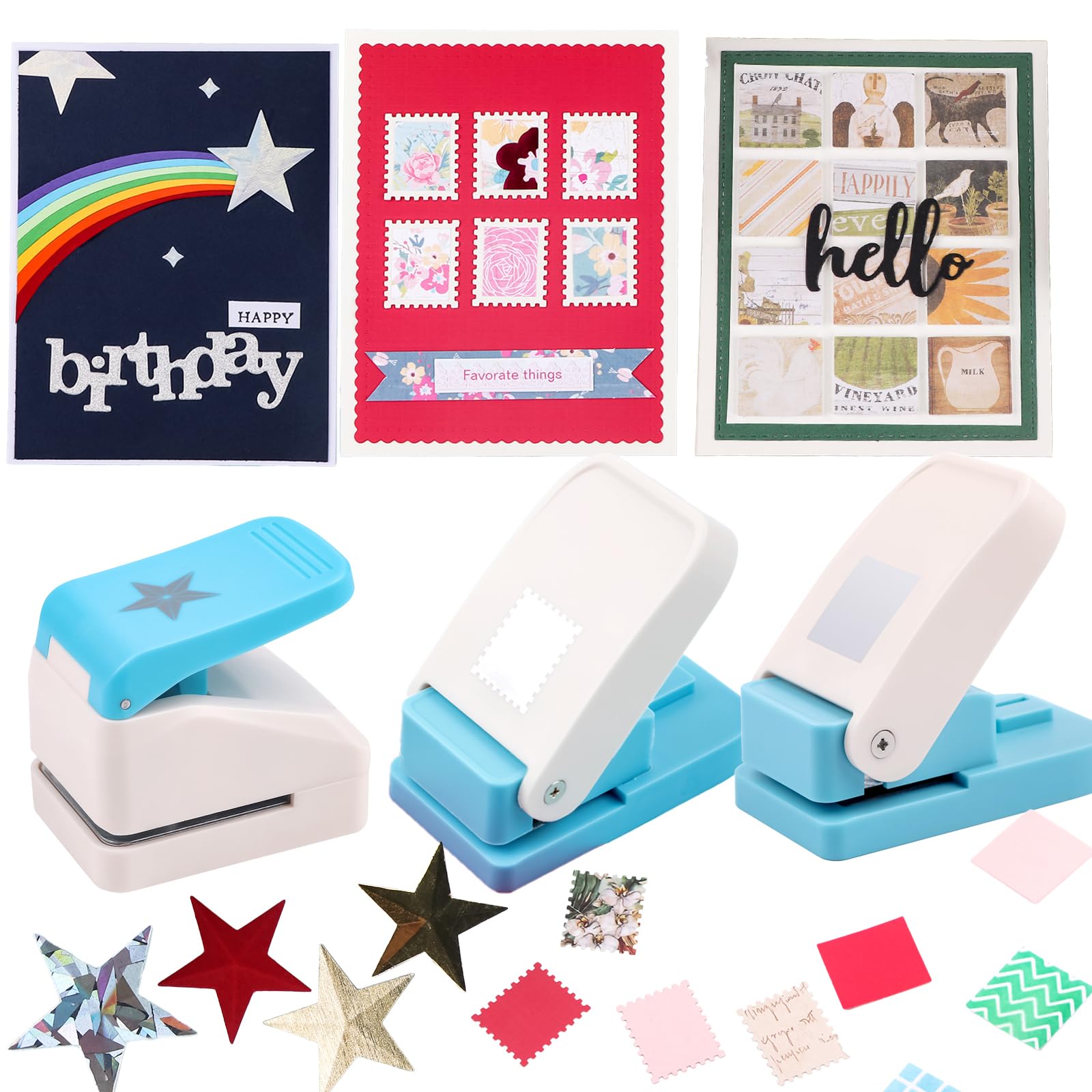 BAOFALI3Pcs Stamp Paper Punch Set |Stamp Punch1x0.8inch | Square Punch1X1 inch|Star 1.4x1.4inch Embossing Punch for Paper Crafting Scrapbooking DIY Card Making Arts Crafts Supplies — image 1
