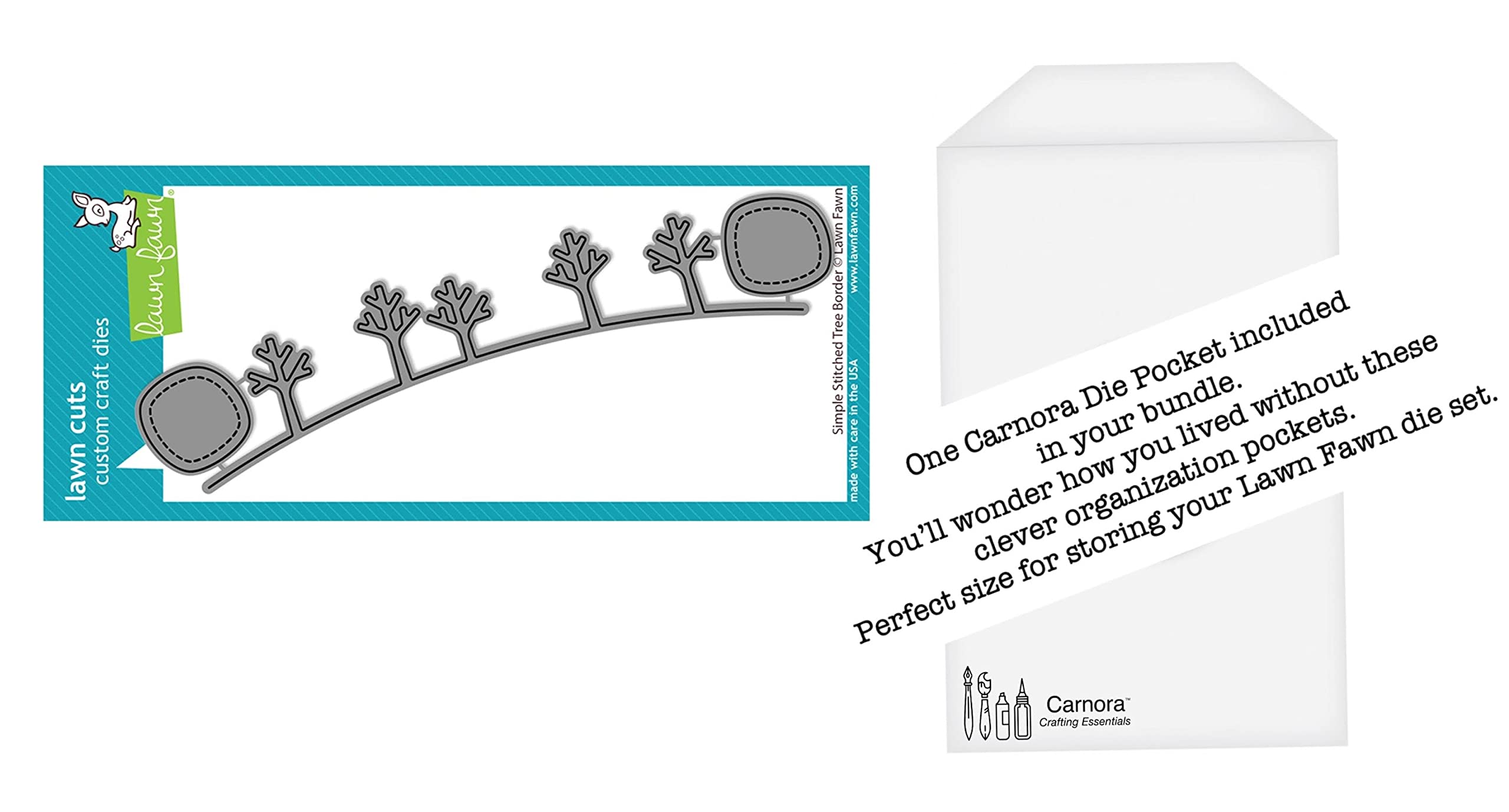 Lawn FawnSimple Stitched Tree Border Dies, 1 Carnora Die Storage Pocket, Bundle of 2 Items (LF2963)