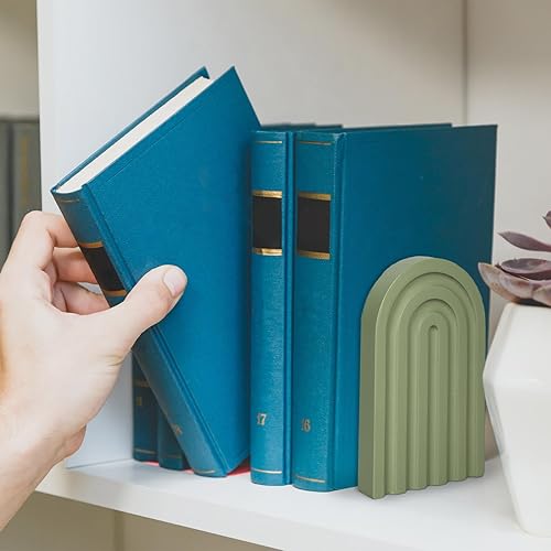 Miniatura 7 de Whaline 4 Piezas Sujetalibros de Madera de Arco Bohemio Verde Salvia Arcoíris Soportes de Libros de Madera Decorativos Antideslizantes Topes de