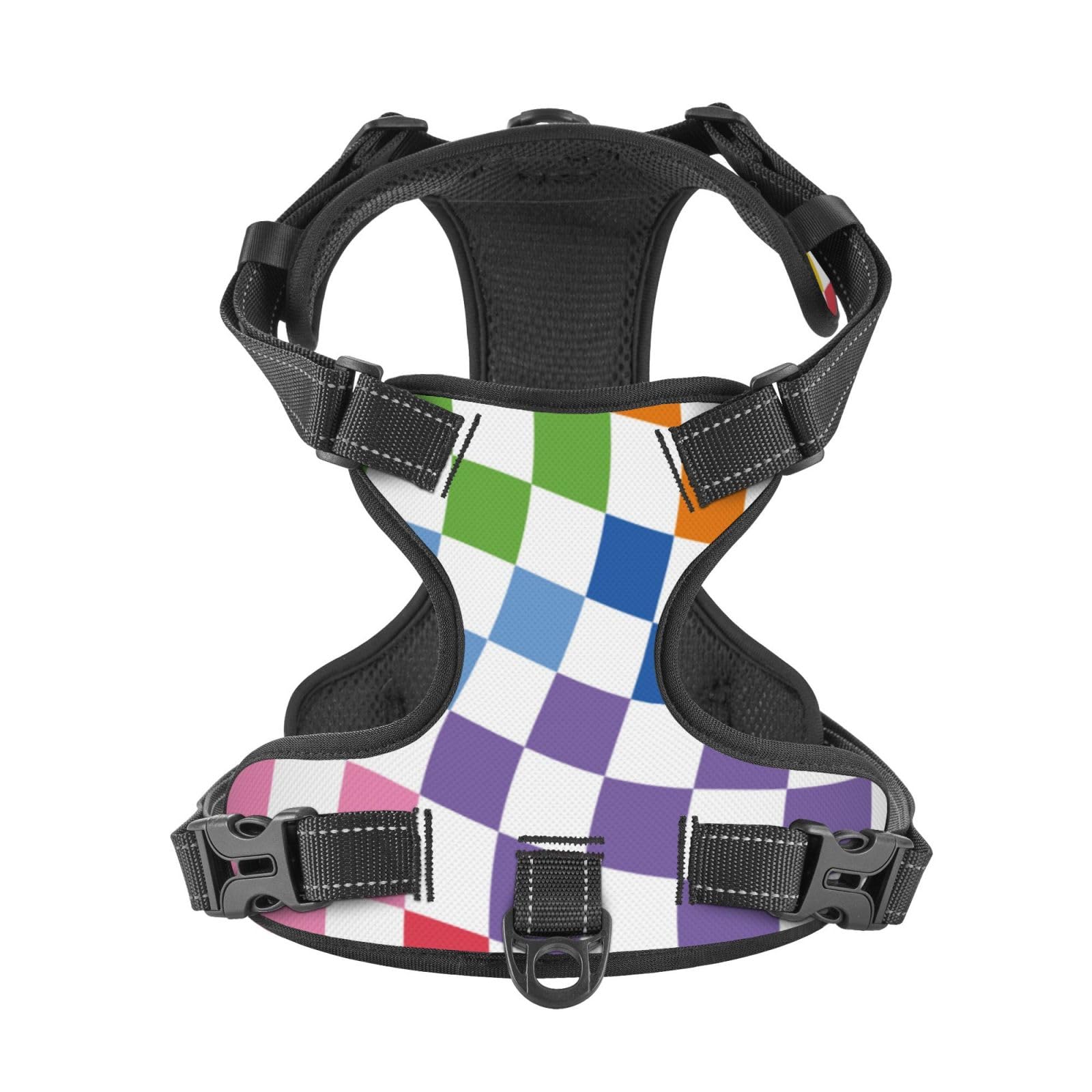 Xiso Ver Wavy Checkerboard 2 No Pull Dog Harness, Reflective Adjustable Pet Harness No-Choke Pet Vest with 2 Leash Clips + 1 Pet Leash for Large to