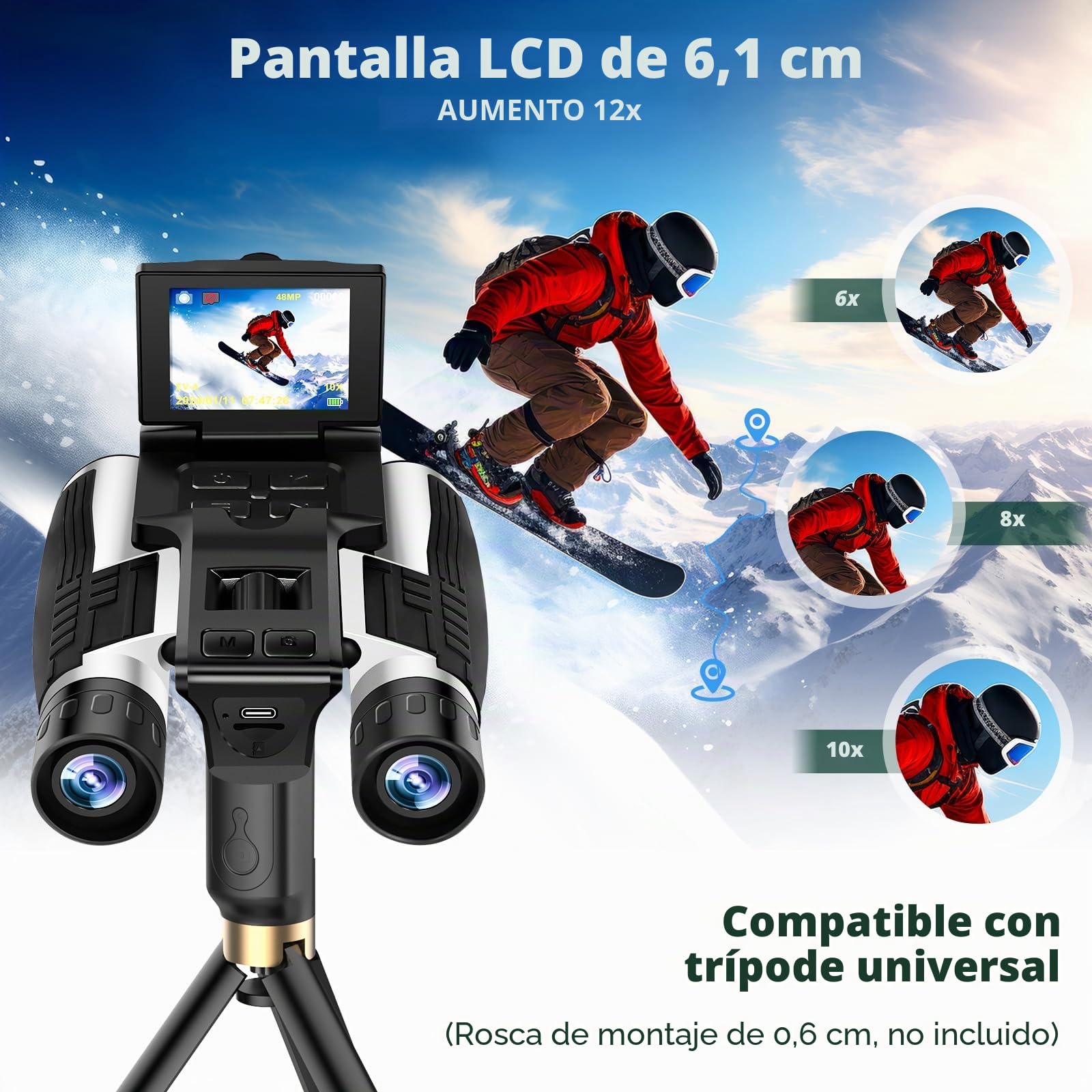 Prismáticos digitales LCD de 2.4 pulgadas con cámara, 12 x 32 pulgadas, para adultos, 48 MP, 2.5 K, videos HD para observación de aves, conciertos y aventuras al aire libre, 16 GB