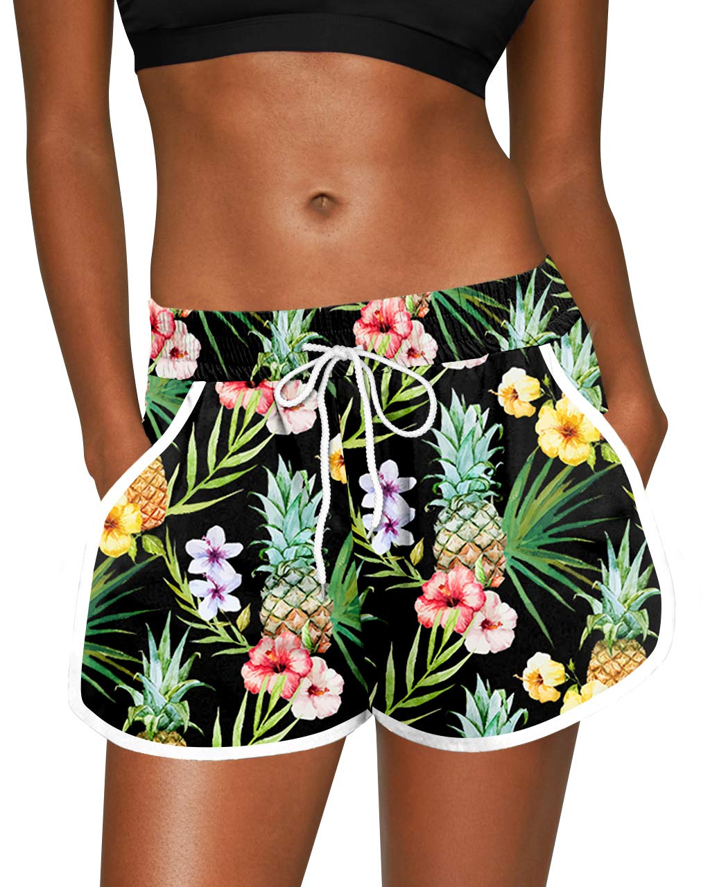 Women Summer Floral Beach Boardshorts with Pockets Swim Trunks, Tropical Flower, X-Large-image-29