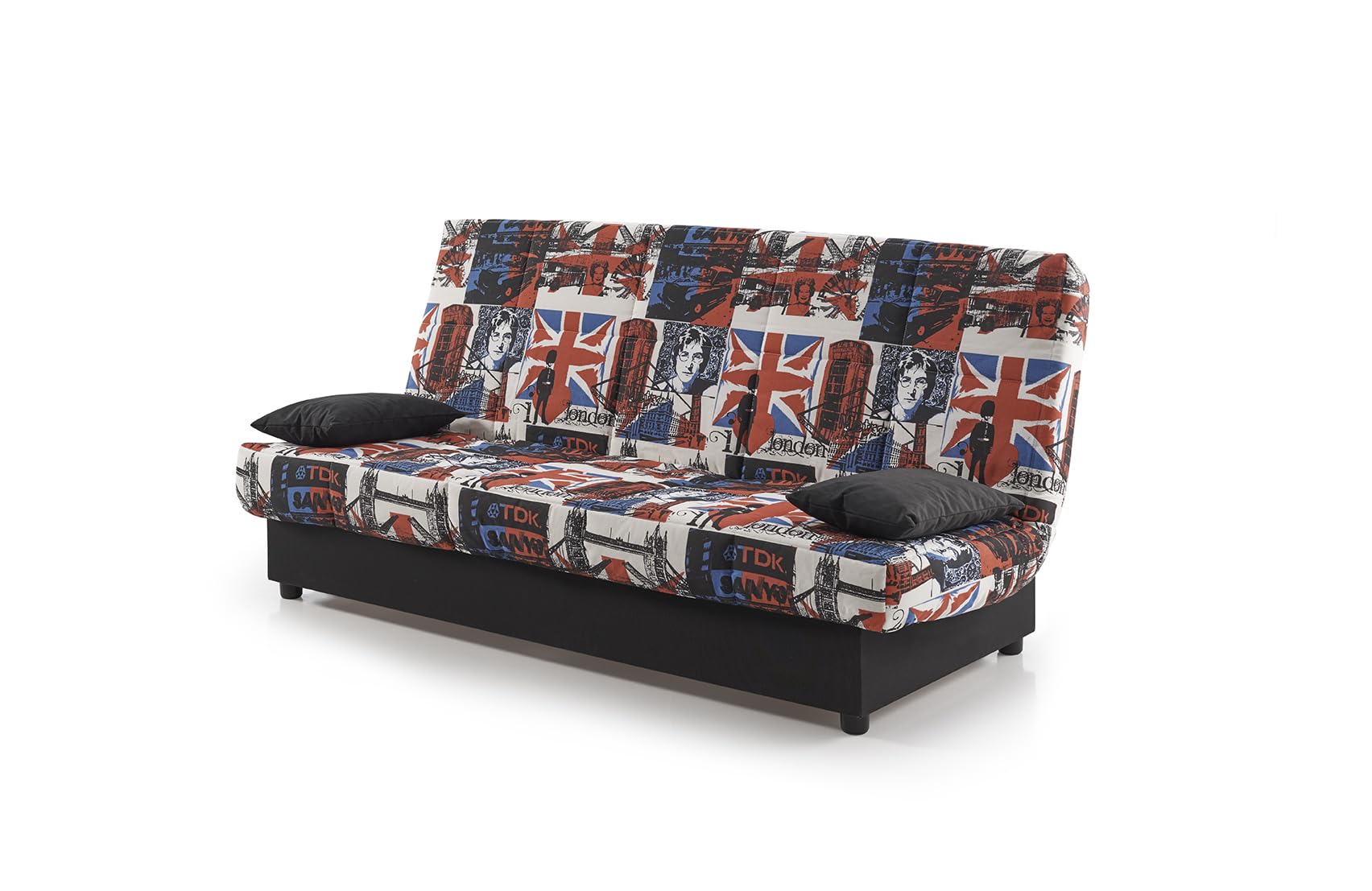 ECCOX Matris - Sofa Cama Clic Clac Julieta 3 Plazas, Color Estampado Londres, Medida sofá: 184x75x31 cm., Medida Cama: 190x132x40 cm., Incluye 2 Cojines