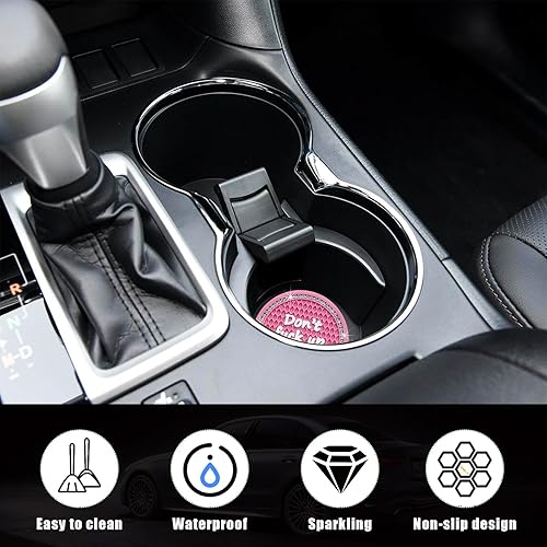 Miniatura 3 de Ziciner - 2 posavasos brillantes para auto, 2.75 pulgadas, antideslizante, inserción automática, tapete de cristal para mujeres y niñas, accesorio