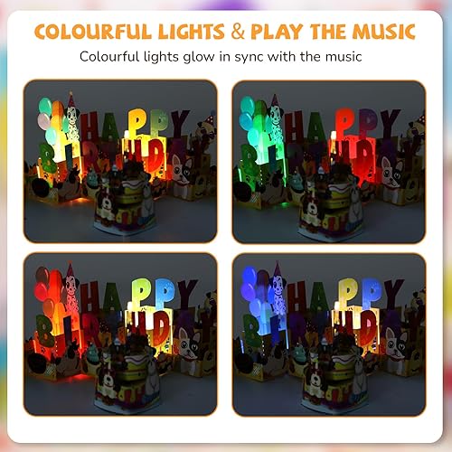 Miniatura 2 de Tarjetas de cumpleaños musicales, tarjetas de cumpleaños de perro emergentes con luces, tarjetas de felicitación de velas inflables en 3D, regalos