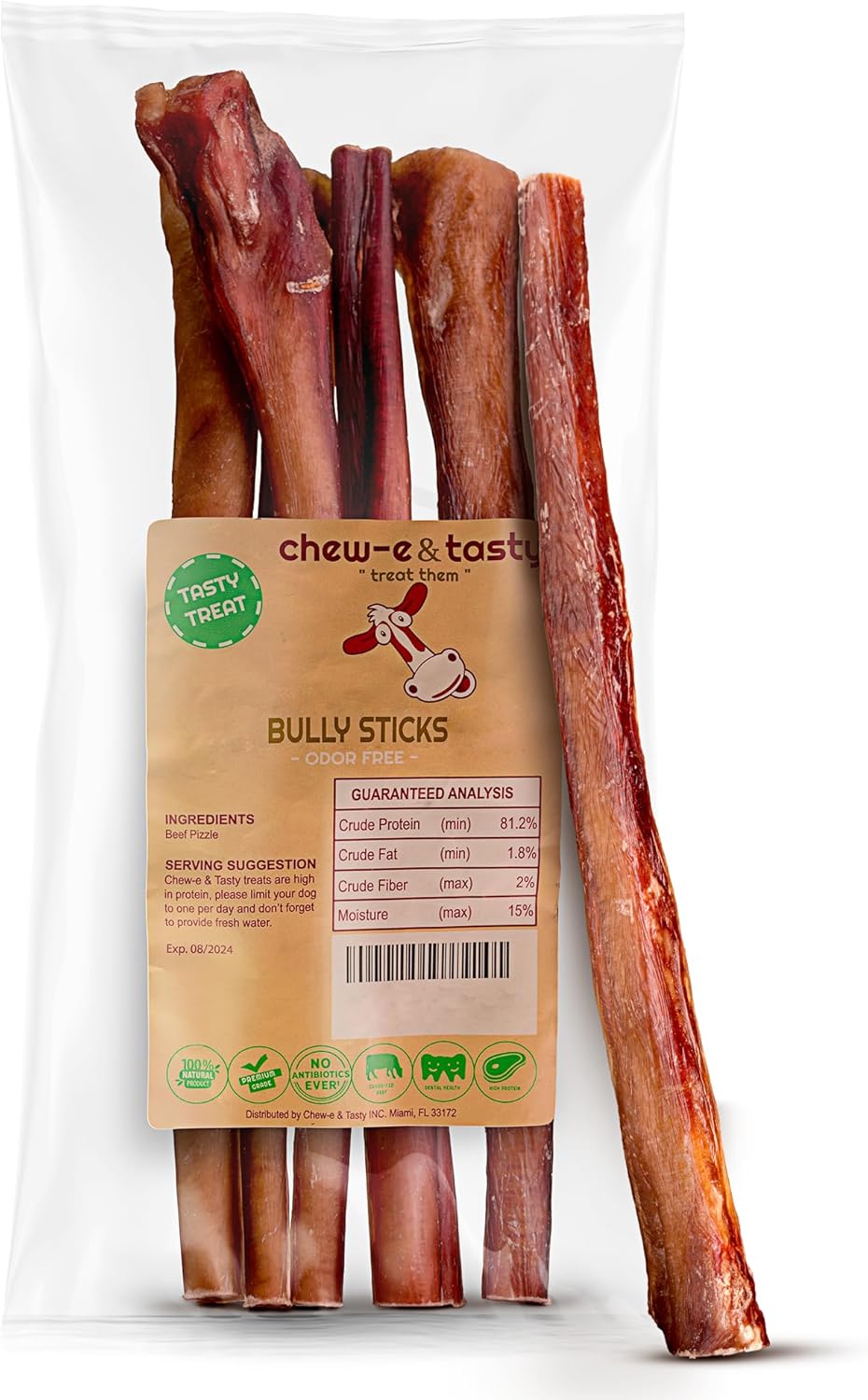 chew-e&tasty Odor Free Bully Sticks 100% Beef Chews - Made & Packaged at Food-Grade Facility - Fully Digestible High Protein, Low Fat Dental Treats