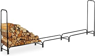 Relaxdays Kaminholzregal, Metall, HBT: 122 x 370 x 38,5 cm, außen, großes Regal für Brennholz, Holzstapelhilfe, schwarz