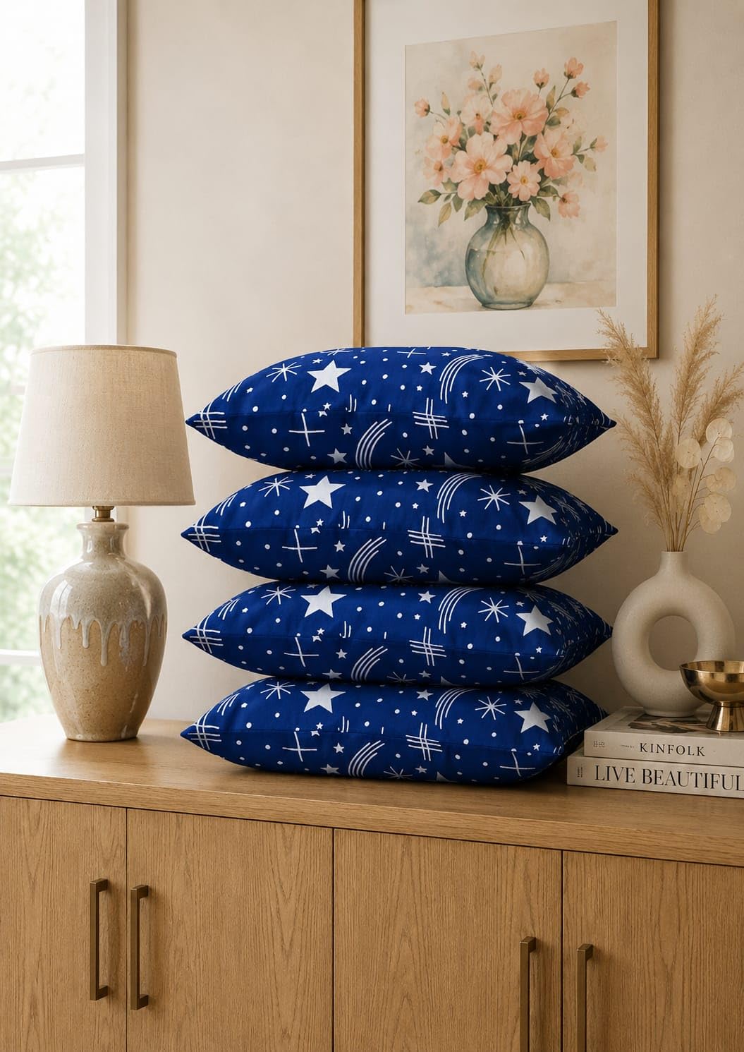 Microfiber Pillows Set of 2 for Sleeping - 16"x24" Standard Pillow | 41 x 61 cm - White | Pillow - A Super Soft & Fluffy Pillow for Sleeping | (4, Blue Star)