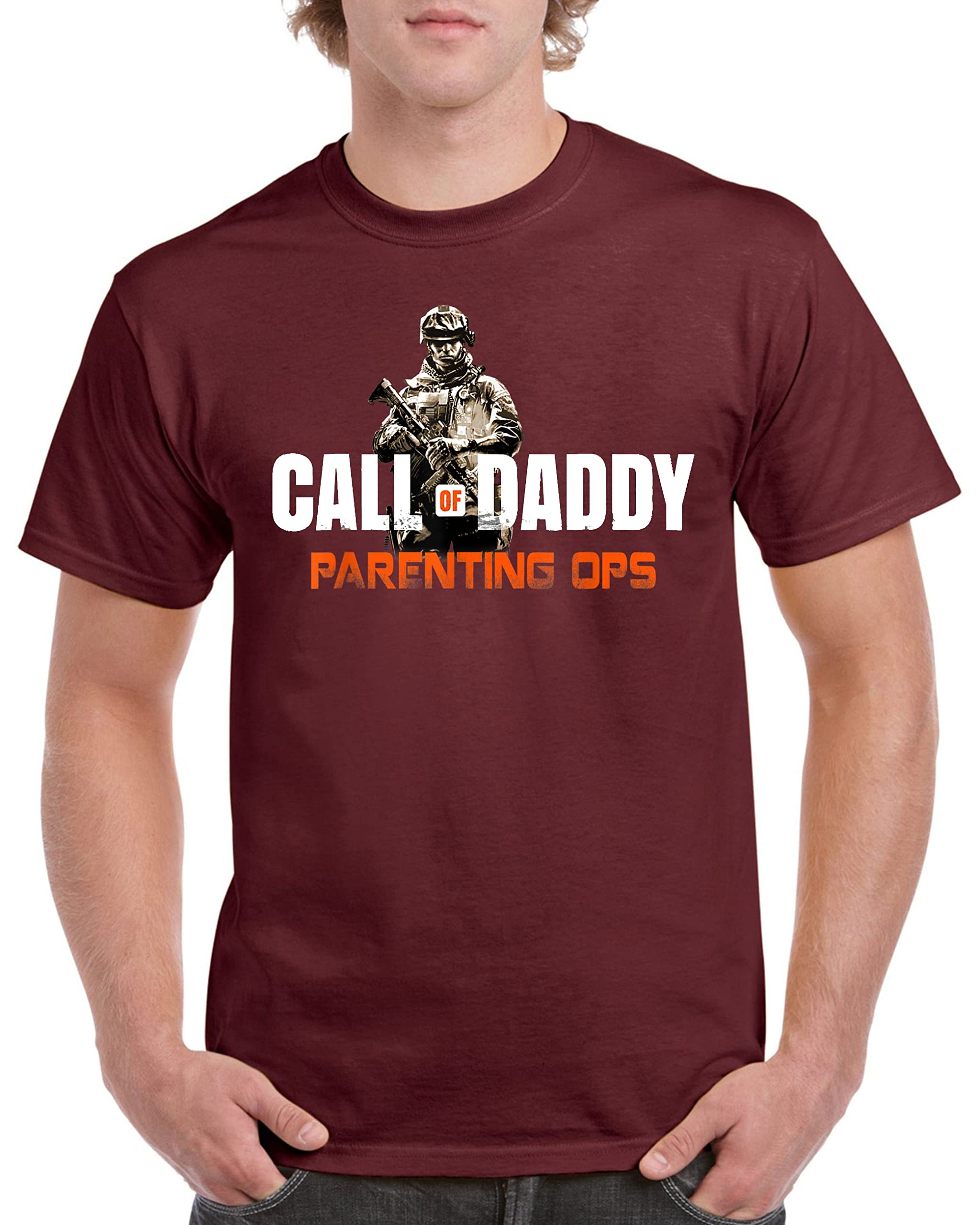 DCG PRINTWEAR Birthday Gift for Dad Call of Daddy Birthday T Shirt Fathers Day Present Large Maroon
