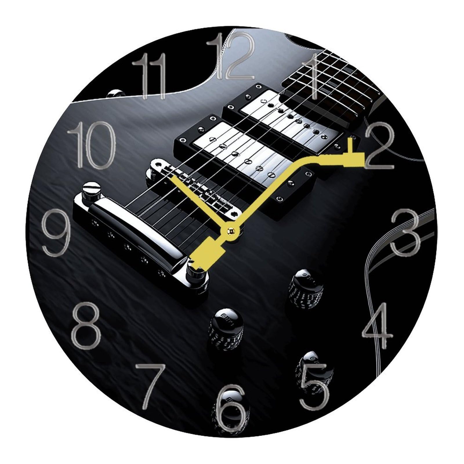 Horloge murale originale guitare noire, le cadeau idéal pour un bureau de musicien